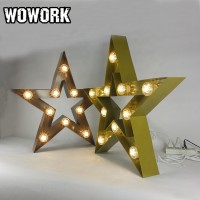 WOWORK metal craft star prop light metal lighted star wall decor sign with bulbs led custom made led logo sign